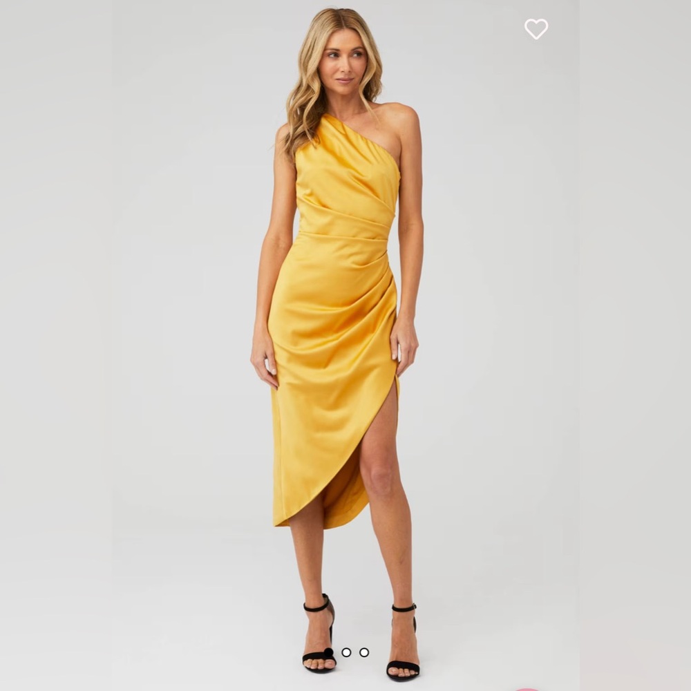 FIRM PRICE ELLIATT One Shoulder Cassini Midi Dress in Gold, Size XS